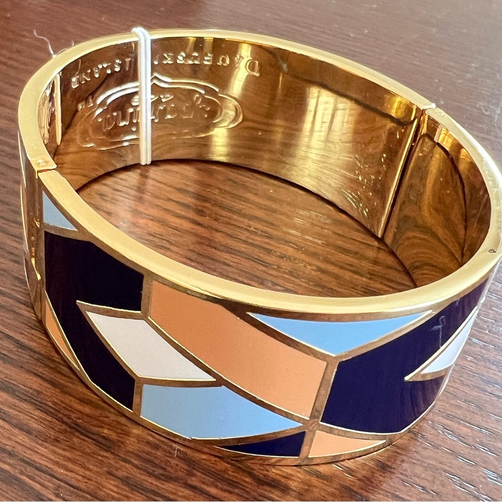 Spartina 449 Geometric Enamel Gold Hinged Cuff Bangle Bracelet